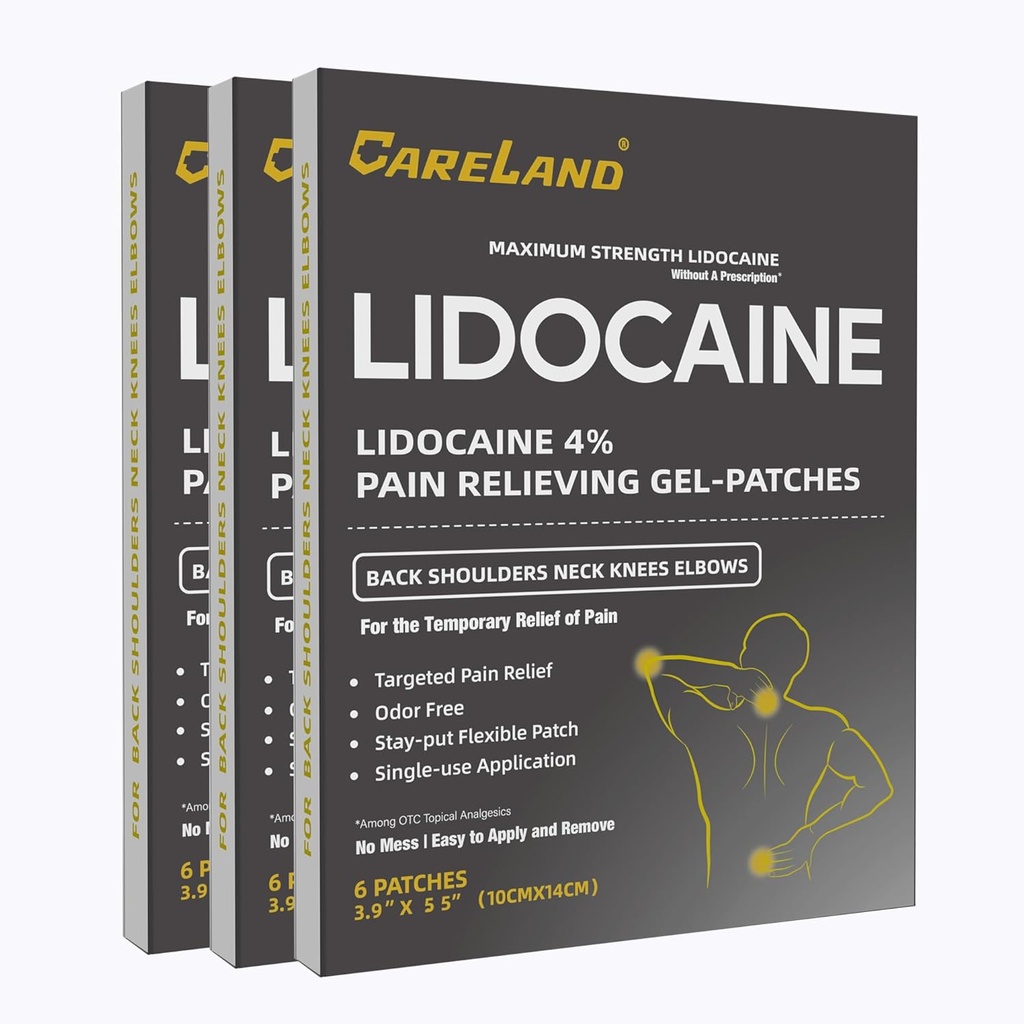 CARELAND Lidoka Gel Patch, 18 Kont Maksimum Güç Ağrısı Dizleri Için Ayaklanma Ayakları Geri Döndü ve Soothing Nerves için Numbing Patch, Ortaklar