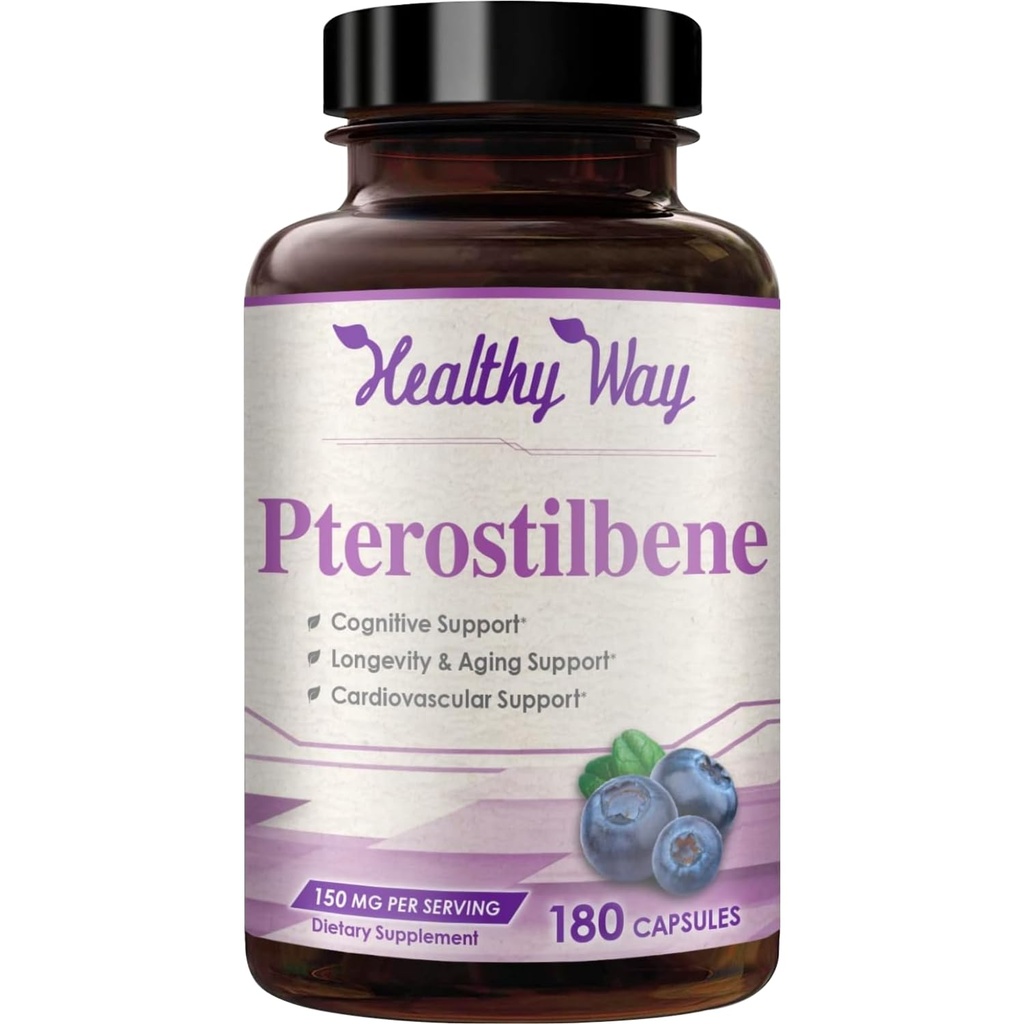 150 mg Pterostilbene Supplement - Sağlıklı Aging Immune Heart Skin ve Beyin Desteği için Günlük Antioksi Supplement - Doğal olarak ABD'de Yapılacak (180 Hizmet)