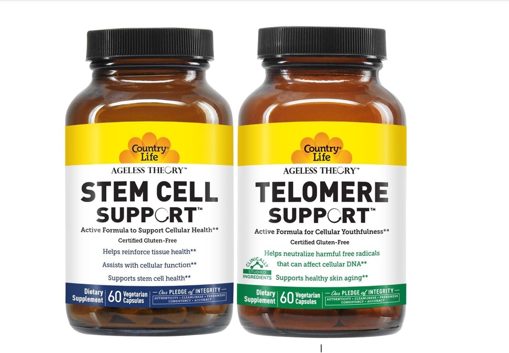 Country Life Ageless Theory Health Aging Support with Telomere and SupportTM and Stem Cell SupportTM - Supports Anti-Aging, Stem Cell Health, Cellular Function, Immune & Cardiovascular SupportTM