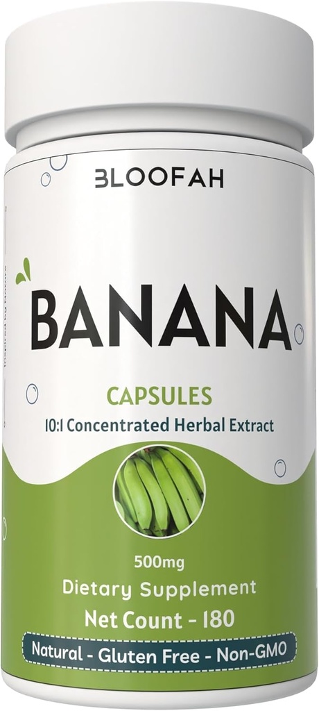 Banana Capsules 500 mg | Yoğun 10:1 Ekstraksiyon | Musa paradizica | Natural Herbal Supplement | Non-GMO, Gluten-Free, No Fillers veya Katkılar (180 Kont)