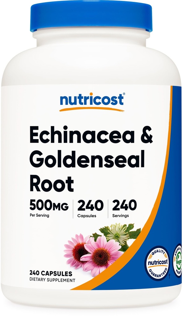 Nutricost Echinacea & Goldenseal Root, 500 mg, 240 Capsules - Vegetarian Caps, Non GMO, Gluten Free