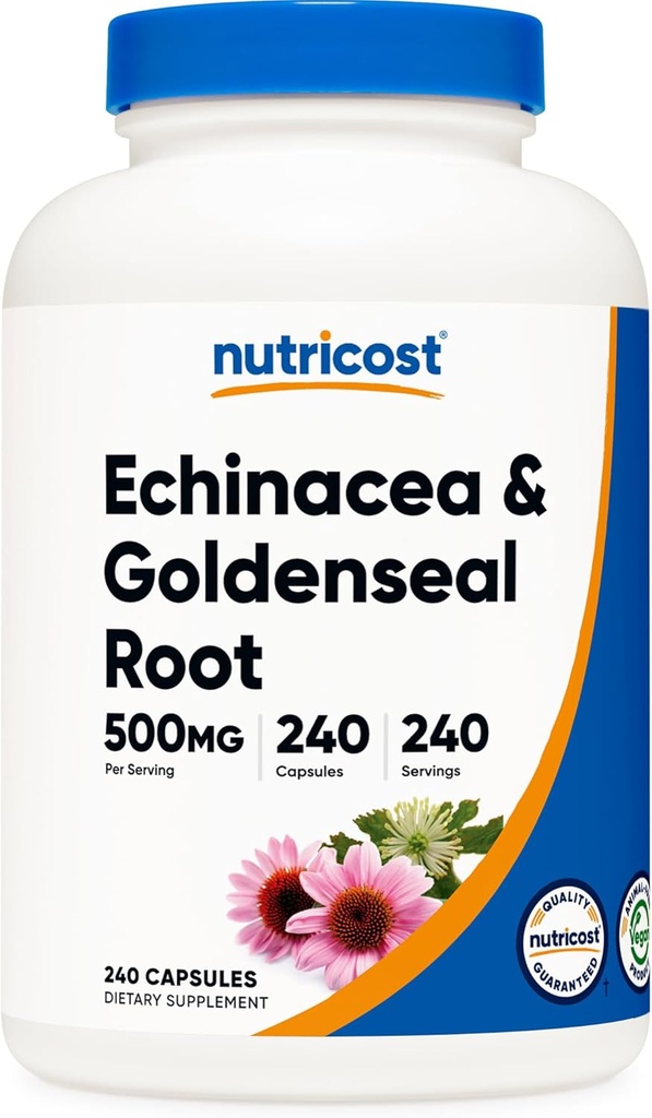 Nutricost Echinacea & Goldenseal Root, 500mg, 240 Κάψουλες - Χορτοφαγικά Caps, Μη ΓΤΟ, Χωρίς Γλουτένη