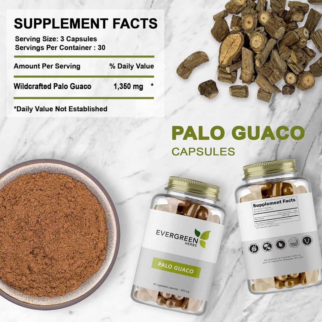 Evergreen Herbs Palo Guaco (Capsules (90 Count) - Tamper Prolement Seal Tazeliği Sağlamak için