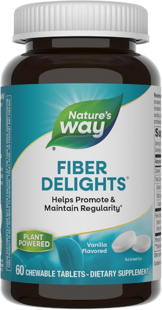 Nature's Way Fiber Delights Daily Fiber for Regularity*, Vanilla Flavored, 60 Chewable Tabletler