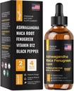 Maca Root Liquid Drops with Ashwagandha and Fenugreek - 60 Day Servings - Focus, Energy and Performance - Liquid Multivitamin for Women and Men - Adapto Drive, Vegan Drops