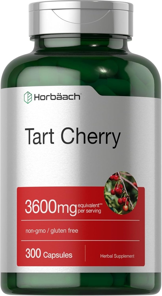 Horbäach Tart Cherry Extract Capsules | 3600 mg | 300 Pills | Non-GMO, Gluten Free | Geleneksel Herbal Supplement Supplement