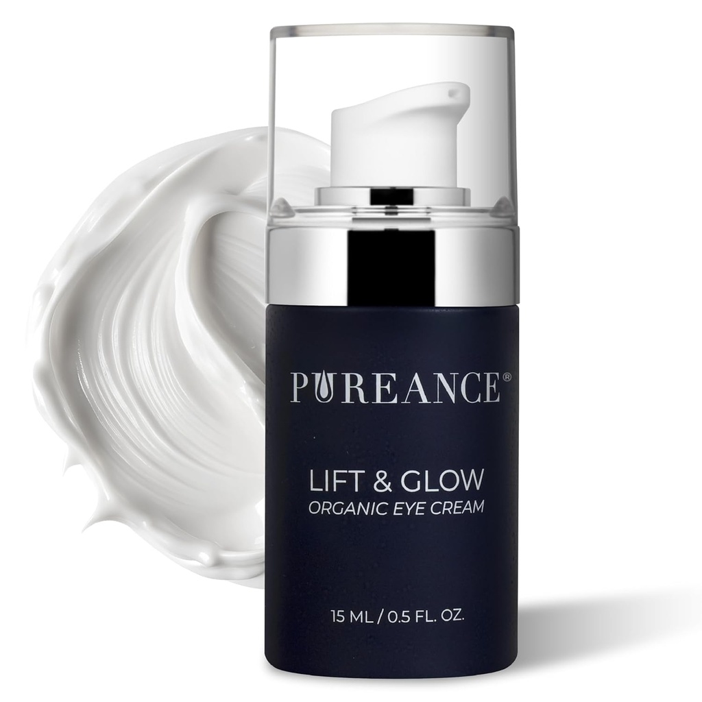 Lift & Glow Organic Eye Cream for Dark Circles and Puffiness - Anti Aging Eye Cream for Wrinkles - Reduces Dark Circles and Under Eye Bags - With Kakadu Plum, Coconut Oil, Spirulina & More - 0.5 Fl Oz