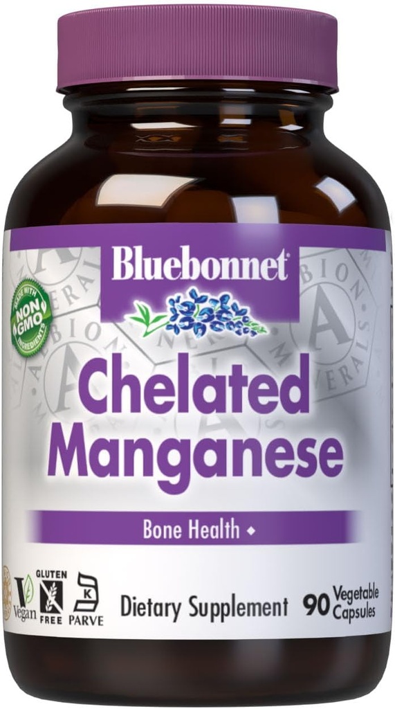 BlueBonnet Beslenme Albion Chelated Manganese, Amino Asit Chelate, Soy, Süt & Gluten-Free, Non-GMO, Kosher Sertifikalı, Vegan, 90 Count