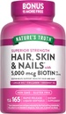 Doğanın Gerçek Saçları, Skin & Nails Vitamini | 5000 mcg Biotin | 165 Softgels | Collagen | Non-GMO & Gluten Free Supplement Supplement