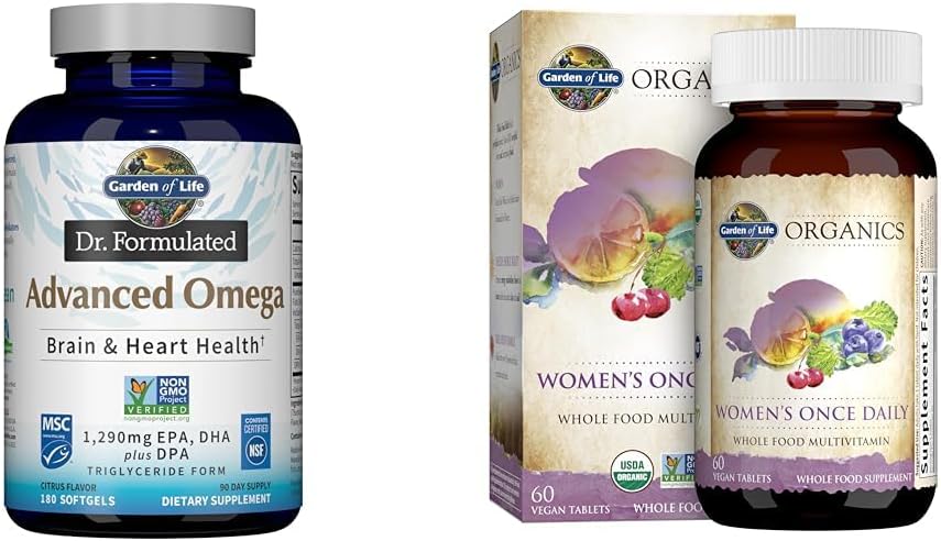 Life Omega-3 Fish Oil 1.290 mg EPA+DHA+DPA 180 Softgels & Once Daily Organic Whole Food Multivitamin for Women 60 Tablets