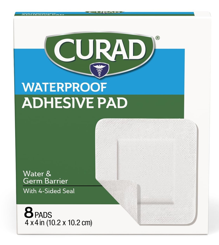 CURAD Beyaz Su Kuru Pads, 4" x 4", Gelişmiş Yara Bakımı, 1 Box, 8 Kont