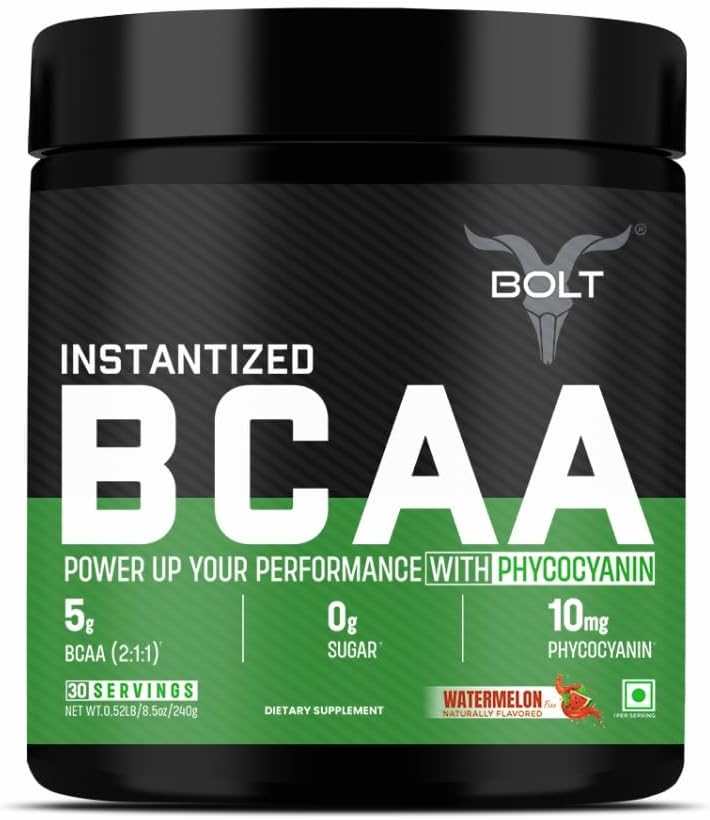 Bolt BCAA Powder, 2:1:1 Potent Formula-Leucine, Isoleucine, Valline, Suppots Muscle Recovery, Growth & Endurance,Watermelon Fizz, 30 Servings