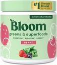 Bloom Beslenme Superfood Greens Toz, Probiyotikler ve Prebiyotiklerle Digestive Enzymes, Gut Health, Women, Chlorella, Green Juice Mix with Beet Root Toz, 30 SVG, Berry