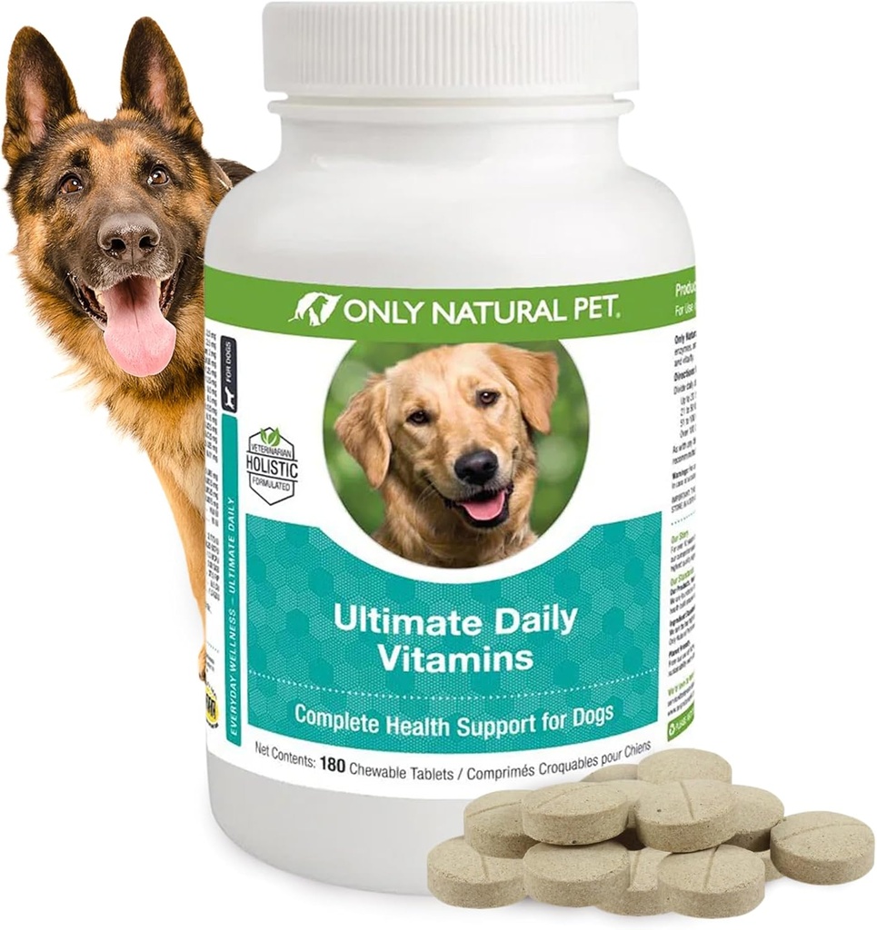 Sadece Doğal Pet Ultimate Günlük Vitaminler - Köpekler için Çokvitamin Tamamı Dengeli Sağlık ve Yaşam - Yaşlı Küçük & Büyük Canine Food Immune Digestive Support -180 Yumuşak Chews Tabletleri