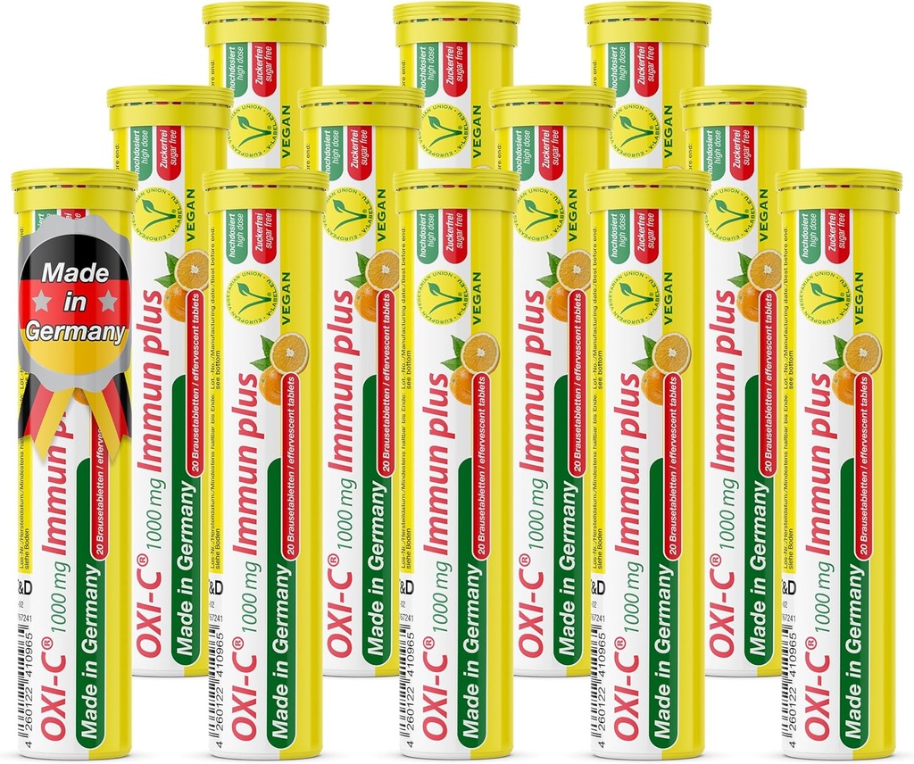 T&D Oxi C 1000 mg Vitamin C - 240 Vegan İçecek Effervescent Tabletler - Orange Flavor - Almanya'da Made in Germany