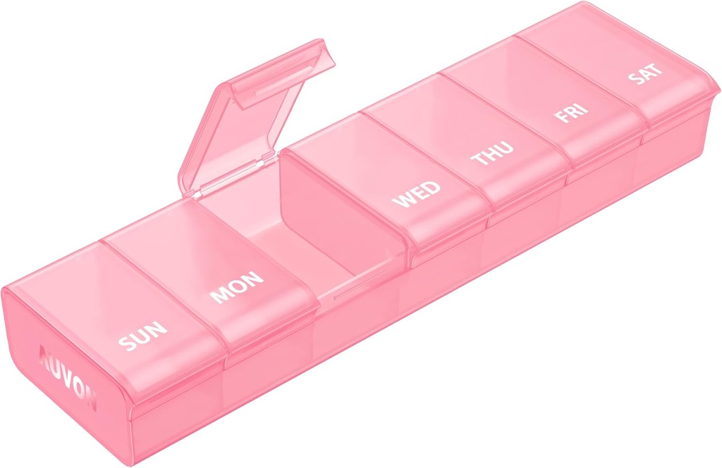 AUVON Pink XL Haftalık Pill Organizer with EffortlessOpen Design, Arthritis Friendly Pill Box, Faraday-Free Pill Organizer 7 Gün, Cute & Portll Case for Vitamins, Supplements and Drugs