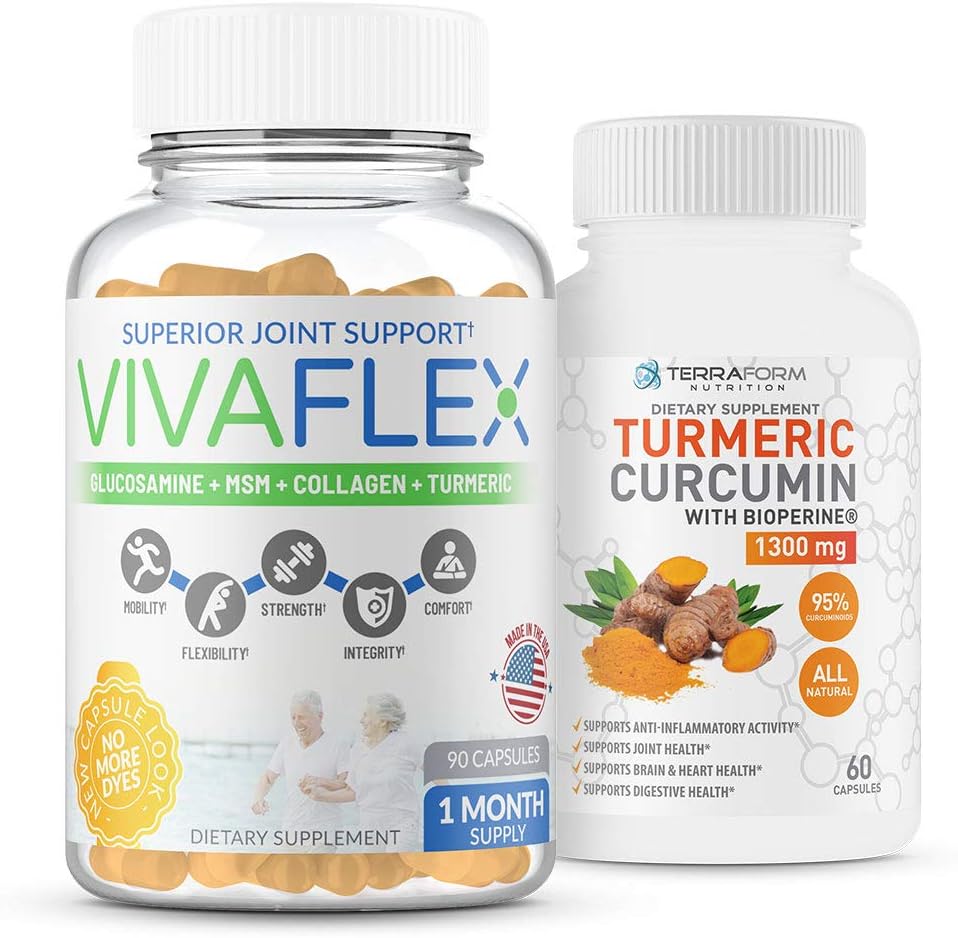 TerraForm Beslenme Joint Relief Combo Pack – Vivaflex Plus Turmeric Curcumin – Ease Joint Discomfort ve Hareketliliği Desteklemek için En İyi Ortak Supplementler – 1 Ay Supply