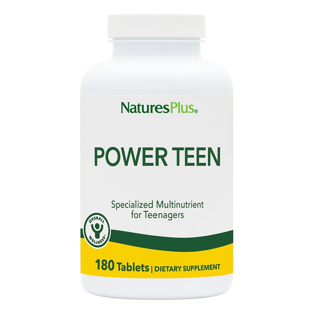NaturesPlus Source of Life Power Teen - 180 Vegetarian Tablets - Εφηβική Πολυβιταμίνη με Ορυκτά & Ολόκληρα Τρόφιμα για Ψυχική Εστίαση, Ενέργεια Booster - Χωρίς Γλουτένη - 90 Σερβιέτες