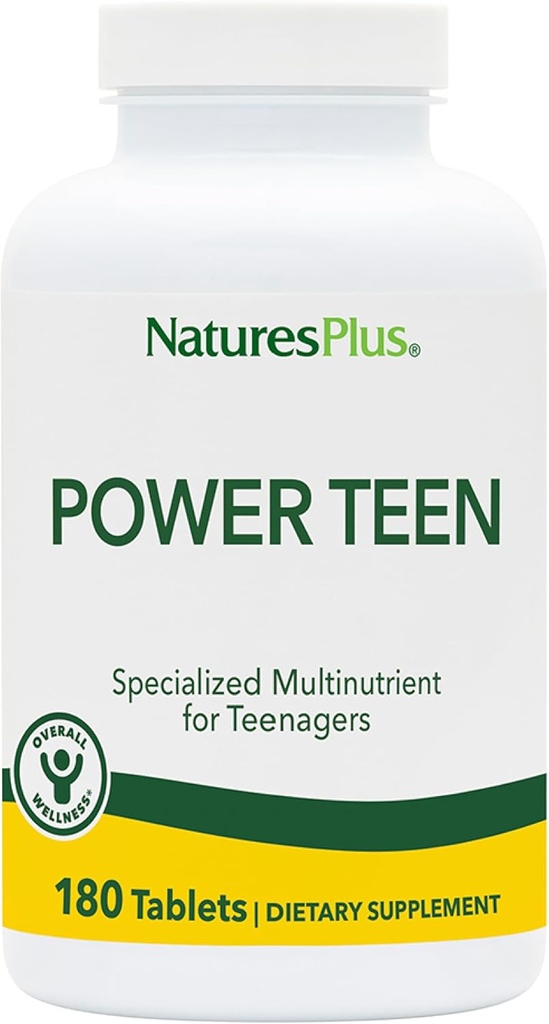NaturesPlus Source of Life Power Teen - 180 Vegetarian Tablets - Εφηβική Πολυβιταμίνη με Ορυκτά & Ολόκληρα Τρόφιμα για Ψυχική Εστίαση, Ενέργεια Booster - Χωρίς Γλουτένη - 90 Σερβιέτες