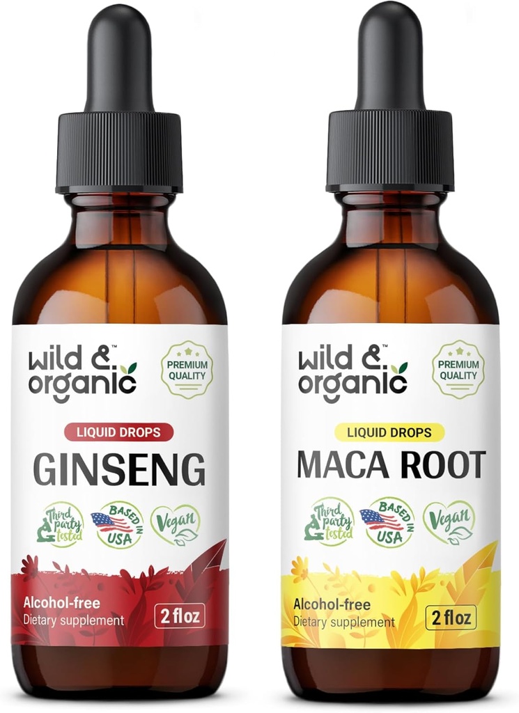 Wild & Organic Ginseng Tincture 2 fl oz & Maca Root Tincture 2 fl oz
