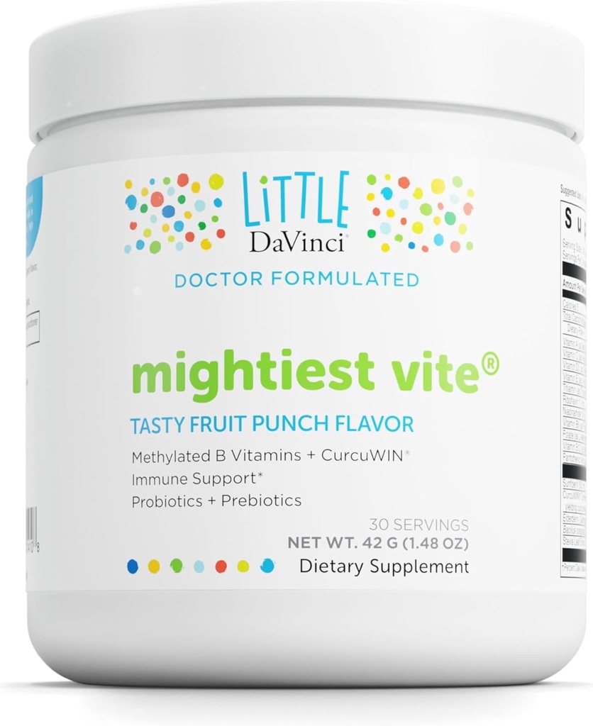 DAVINCI Little Mightiest Vite - Probiyotiks & Prebiyotiks ile Çocuklar için Multivitamin - Destekler Immune System Function, Gut Health & Brain Health* - Fruit Punch Flavor - 30 Hizmetler42 g)