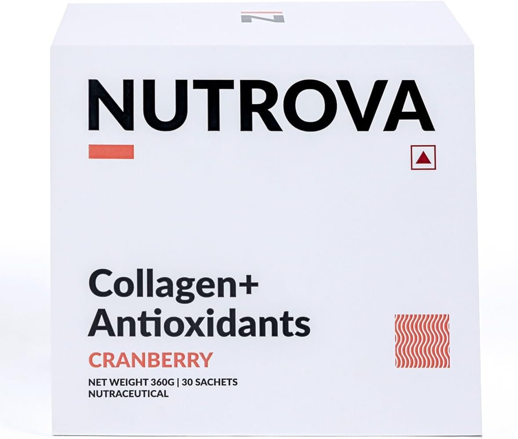 NUTROVA Collagen+Antioksis Supplement - of Marine Collagen Toz for Men & Women,Increas Skin Hydration,Reduces Skin Hasar,Depres,Cranberry, 1 sayı,30 Hizmetler