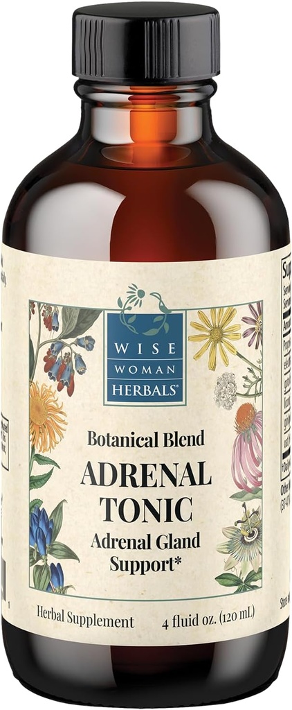 Wise Woman Herbals Adrenal Tonic Liquid Extract, Herbal Adaptogen Blend with Eleuthero, Ashwagandha & Licorice, Υποστηρίζει Υγιεινή λειτουργία, ενέργεια, Stamina, άγχος & εστίαση, μη-GMO, 4 Fl Oz