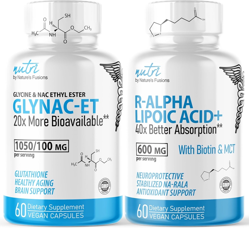 Nature's Fusions GlyNAC-ET (60 Capsules) - R Alpha Lipoic Acid 600 mg (60 Capsules) - Anti Aging Sche