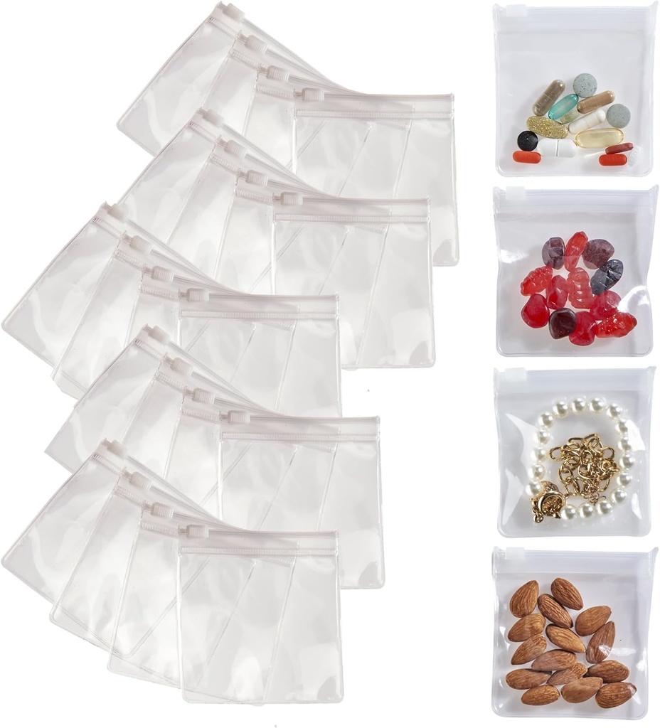 Seyahat için Smooth Trip Pill Çanta - 24 Reusable sertifikalı Gıda Not Zip Top Pill Pouches for Medicine, Vitamins, Snacks ve Aksesuarları - Büyük 3.25 x 3.5" Boyut Boyutu