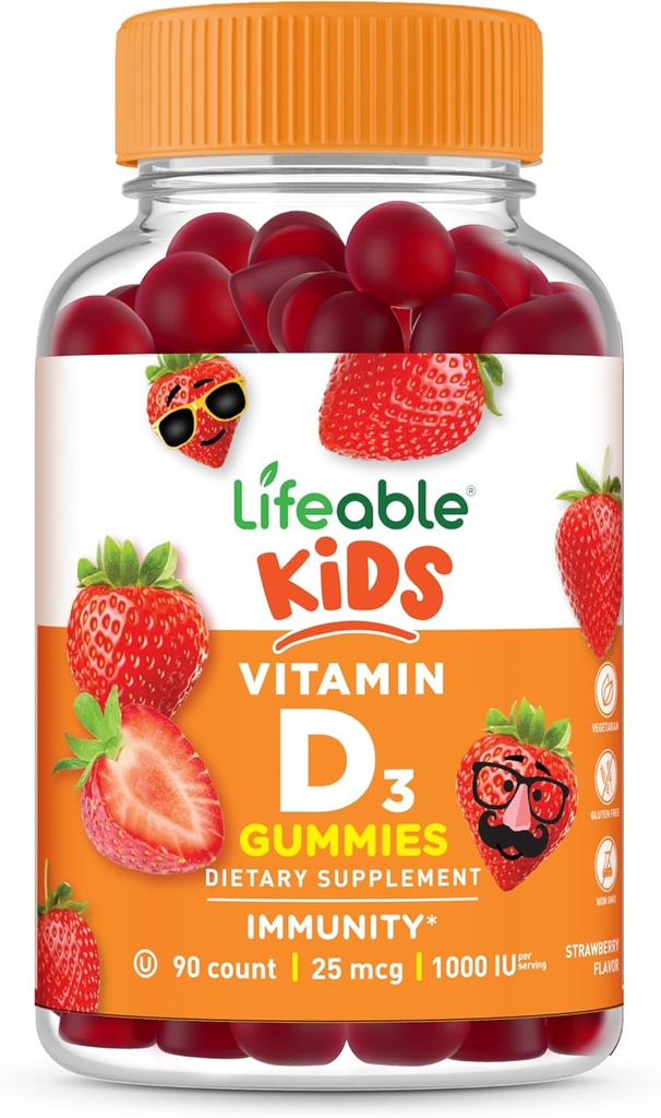 Lifeable Kids Vitamin D Gummies | Vitamin D3 1000iu | Great Tasting Vitamin D3 Gummies | D3 Güçlü Sağlıklı Kemikler ve Immune Desteği | D for Kids, Boys, Girls | 90 Gummies