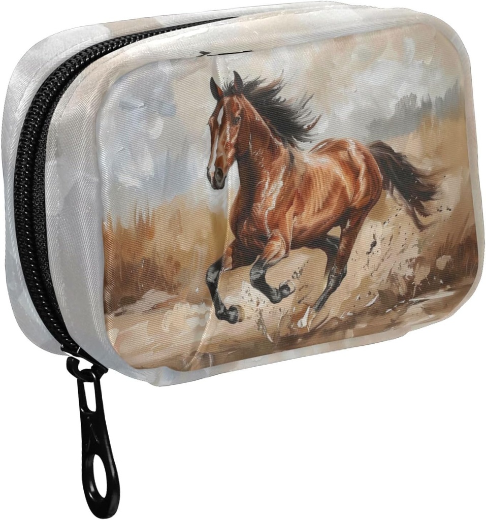 Fustylead Beautiful Running Horse Oil Painting Pill Organizer Case with Zipper 2 Times A Day for Vitamin and Supplement, 7 Day Travel Organizer Medicine Case