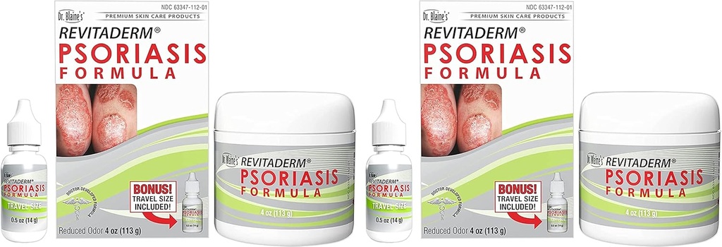 Φόρμουλα ReVITADERM Ψωρίαση του Δρ Μπλέιν - Κρέμα τοπικού με πίσσα άνθρακα, Tea Tree Oil και Λάχανο Λάδι για φαγούρα, φλέξιμο, ξηρή, ραγισμένη ανακούφιση του δέρματος - 4 fl. oz. - Περιλαμβάνει μπουκάλι μεγέθους ταξιδιού (2-πακέτο)