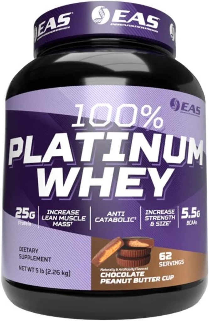EAS Platinum 100% | 3 Ultra-Platinum Whey proteinleri | Boyut ve Güçlü | 25g proteini, 5.5g BCAAs | 5 Pound (Chocolate Peanut Butter Cup)