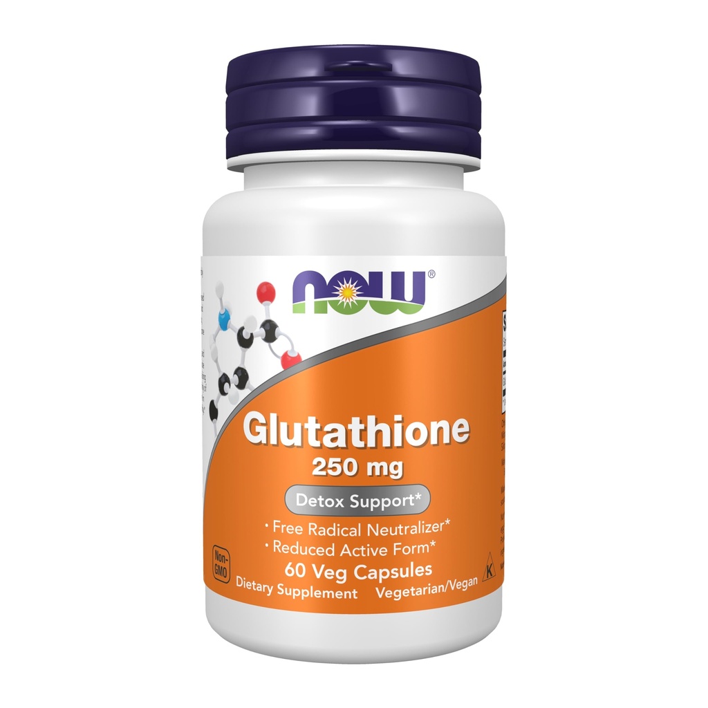 NOW Συμπληρώματα Τροφίμων, Glutathione 250 mg, Υποστήριξη Αποτοξίνωσης *, Ελεύθερος Ριζοσπαστικός Ουδέτερος *, 60 Κάψουλες Veg