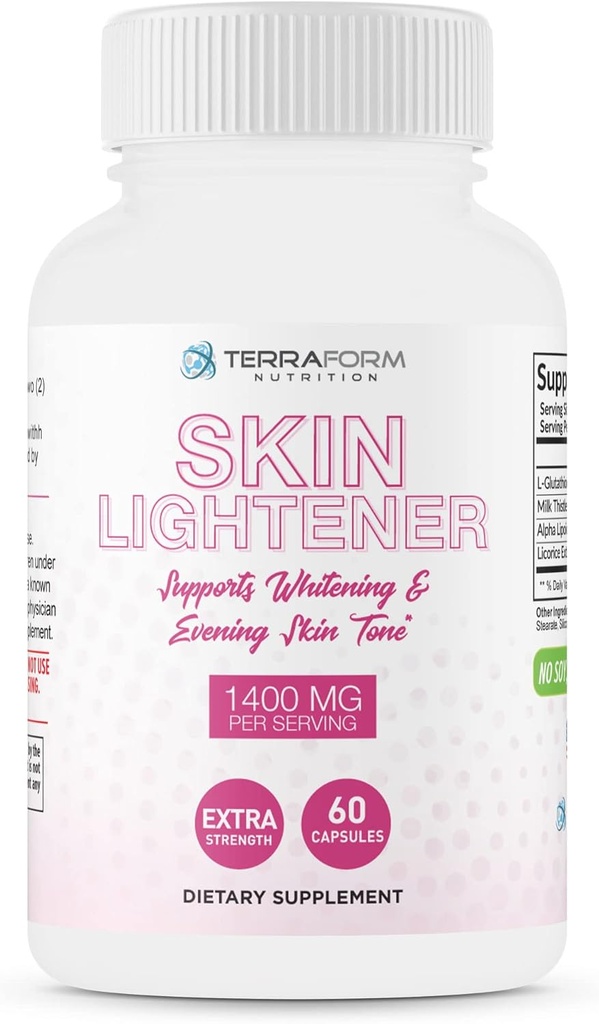 TerraForm Beslenme Skin Işıklandırma Tamam, Glutathione 1000 mg per Service, Clears and Evens Skin Tones, Helps Clear Up Dark Spots and Acne Scars - 30 Hizmet
