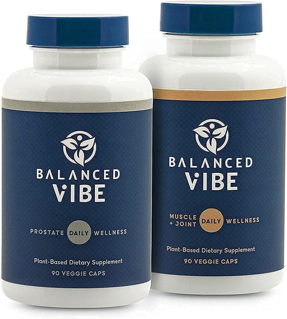 Ισορροπημένη δέσμη ανδρών Vibe - Prostate και μυών + Joint συμπλήρωμα βοτάνων - Φυσική υποστήριξη για την κοινή ευεξία, την κινητικότητα, την προώθηση του ύπνου, βοηθά στη μείωση της συχνής ούρησης & επείγων - 90 Caps Ea