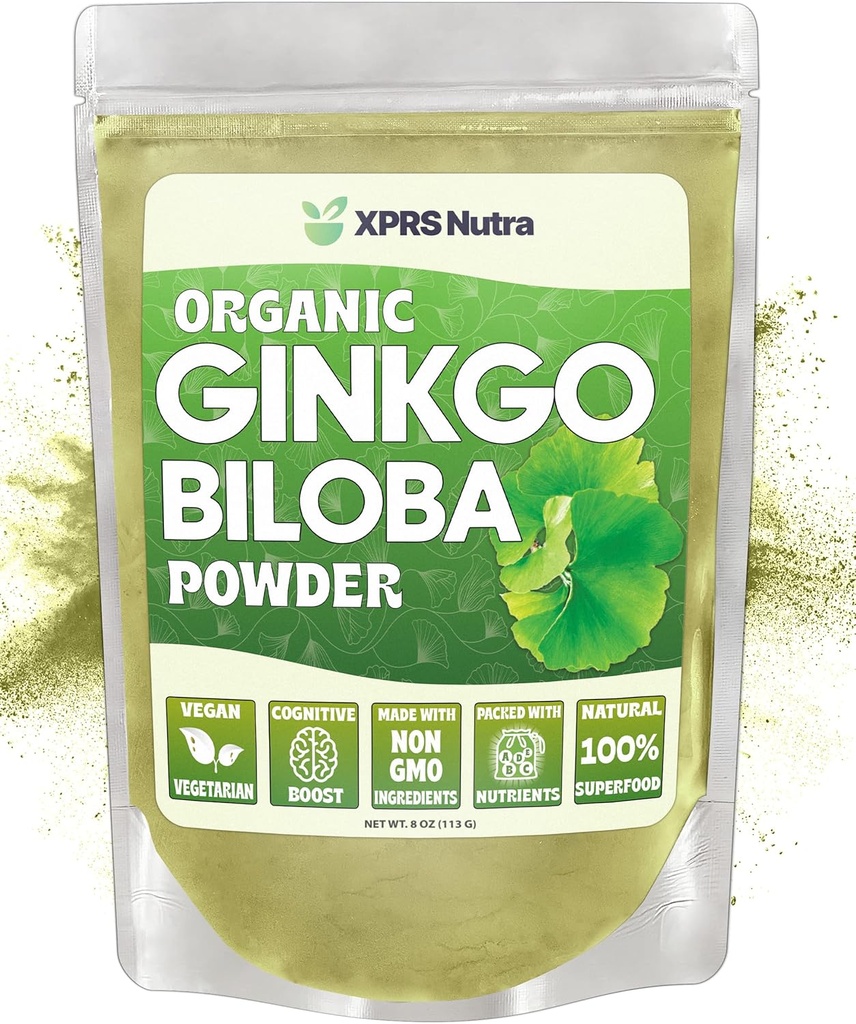 XPRS Nutra Organik G Biloba Toz - Cognition için Gingko Biloba Supplements - Vegan Dostu Ginkoba Biloba Organik - Immunity Boosting Ginkgo Biloba Toz (8 oz)