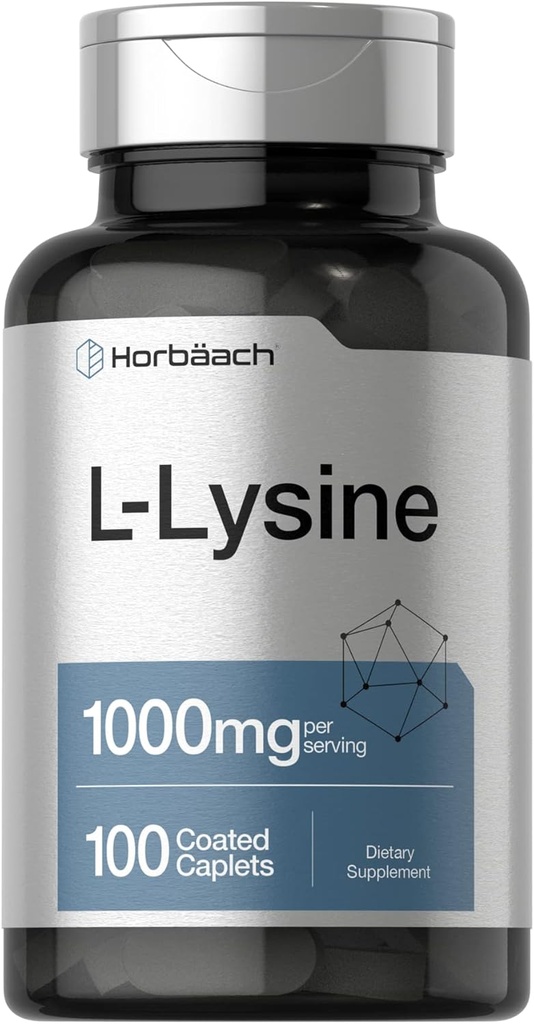 Horbäach L-Lysine 1000 mg | 100 kapaklı Caplets | Free Form Diyetary Supplement | Essential replica | Vegetarian, Non-GMO ve Gluten Free Formula