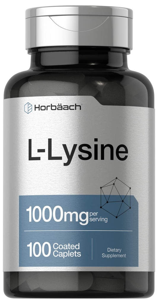 Horbäach L-Lysine 1000 mg | 100 kapaklı Caplets | Free Form Diyetary Supplement | Essential replica | Vegetarian, Non-GMO ve Gluten Free Formula