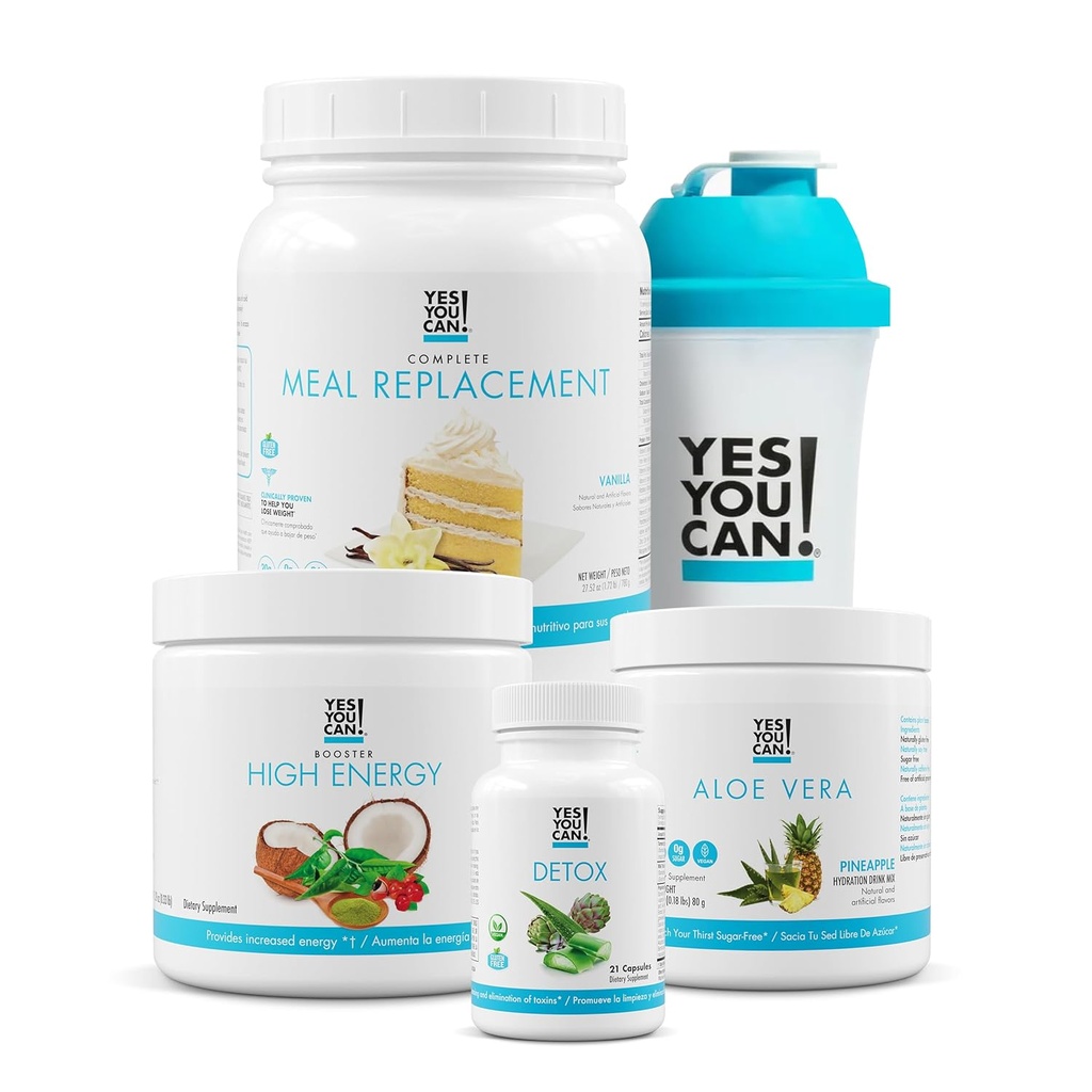 Yes You Can! Detox Plus Kit (Meal Replacement Vanilla, Aloe Vera Pineapple) - Complete Meal Replacement Powder, High Energy Shake Booster, Aloe Vera Detox Supplement, Health Transformation