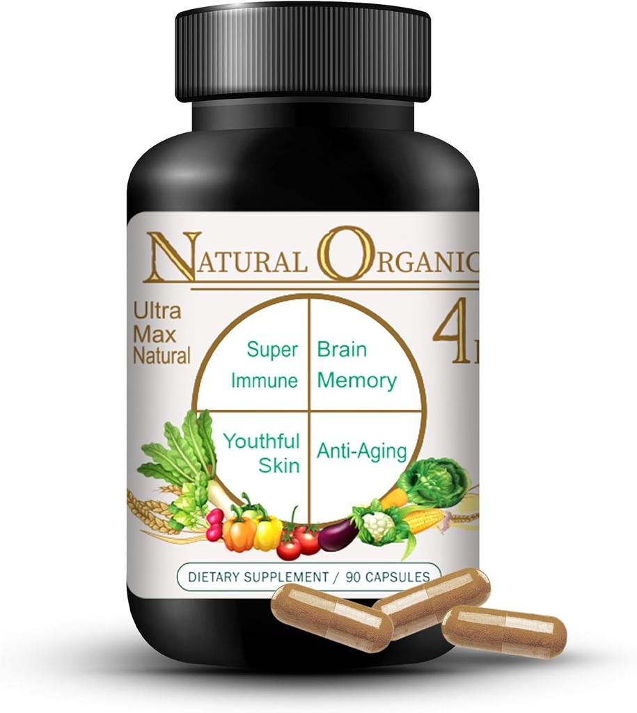 Ultra Max Natural Organic 4 in 1 Συμπληρώματα εγκεφάλου για μνήμη και εστίαση, ανοσοποιητική υποστήριξη κατά της γήρανσης συμπληρώματα διατροφής