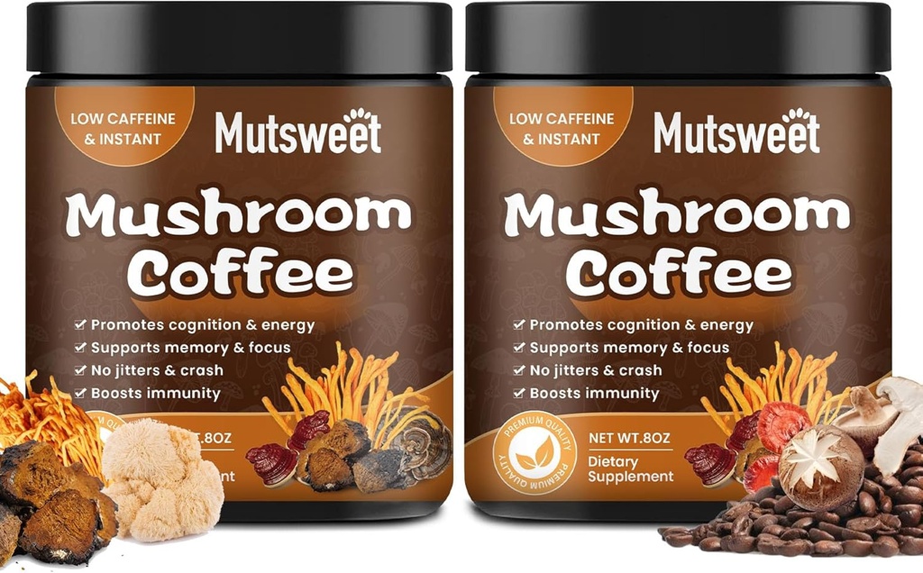(2 Pack) Mushroom Coffee for Smoothies/Latte, Mushroom Powder Blend (57 Σερβιέτες) με Lions Mane, Reishi, Cordyceps, Turkey Tail, Chaga - Mushroom Supplement for Energy, Focus, Immune- 8 oz
