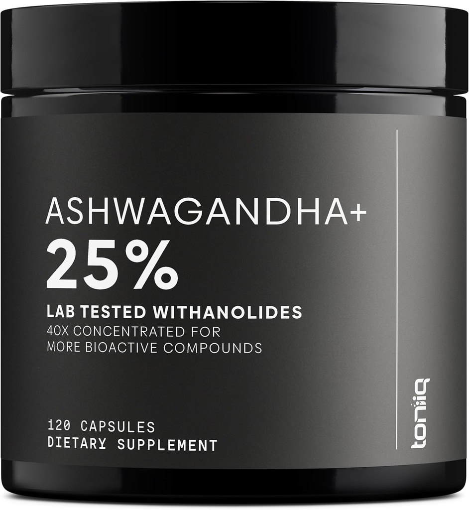Toniiq Ashwagandha – 40:1 Συμπυκνωμένο εκχύλισμα – 25% Withanolides – Άγρια Συγκομιδή στην Ινδία – Εξαιρετικά βιοδιαθέσιμη με Μαύρο Πιπέρι – Τρίτου μέρους δοκιμαστεί – 120 κάψουλες - 1.300mg ανά Σερβίρισμα