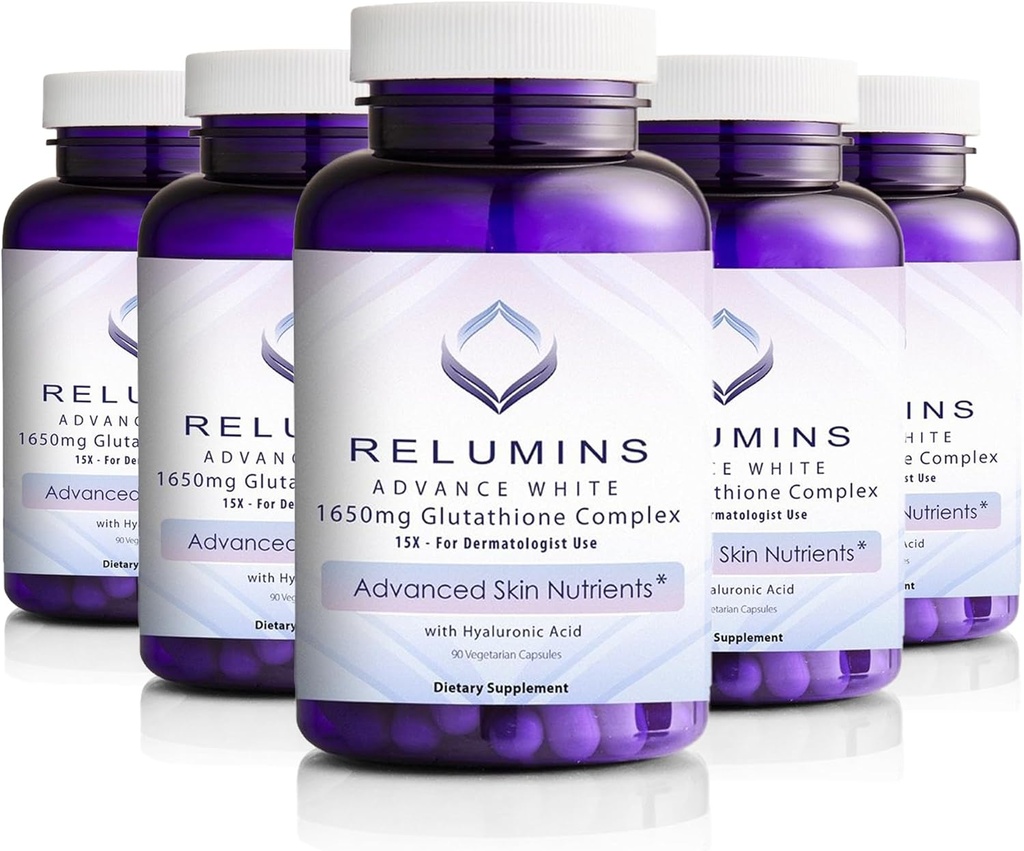 1650 mg L-Glutathione Kompleksi ile Hyaluronic Asit, Alfa Lipoic Asit, Rose HIPS, Vitamin E & Riboflavin, Antioksi Support, Skin Hydration & Wellness, ABD'de Yapılan 90 Capsules x 5 Şişe