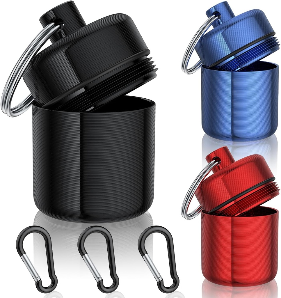 Küçük Pill Case, (3 Pack) Blackberry Pill Holder with Strong Carabiners Portatif Seyahat Pill Konteyner Carrier Mini Metal Pill Box Şişe with Keyring for Medicine Ear Plug columns