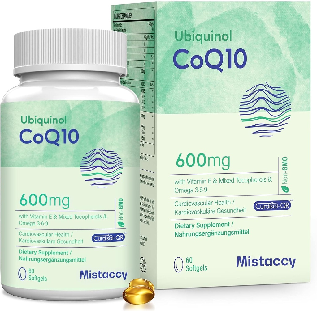CoQ10 600 mg Softgels | Yüksek Abhidrasyon CoQ10 Ubiquinol Supplement | Karşılaştırmalı Form E & Omega 3 6 9 | Antioksi Powerhouse Good for Health| 60 Softg