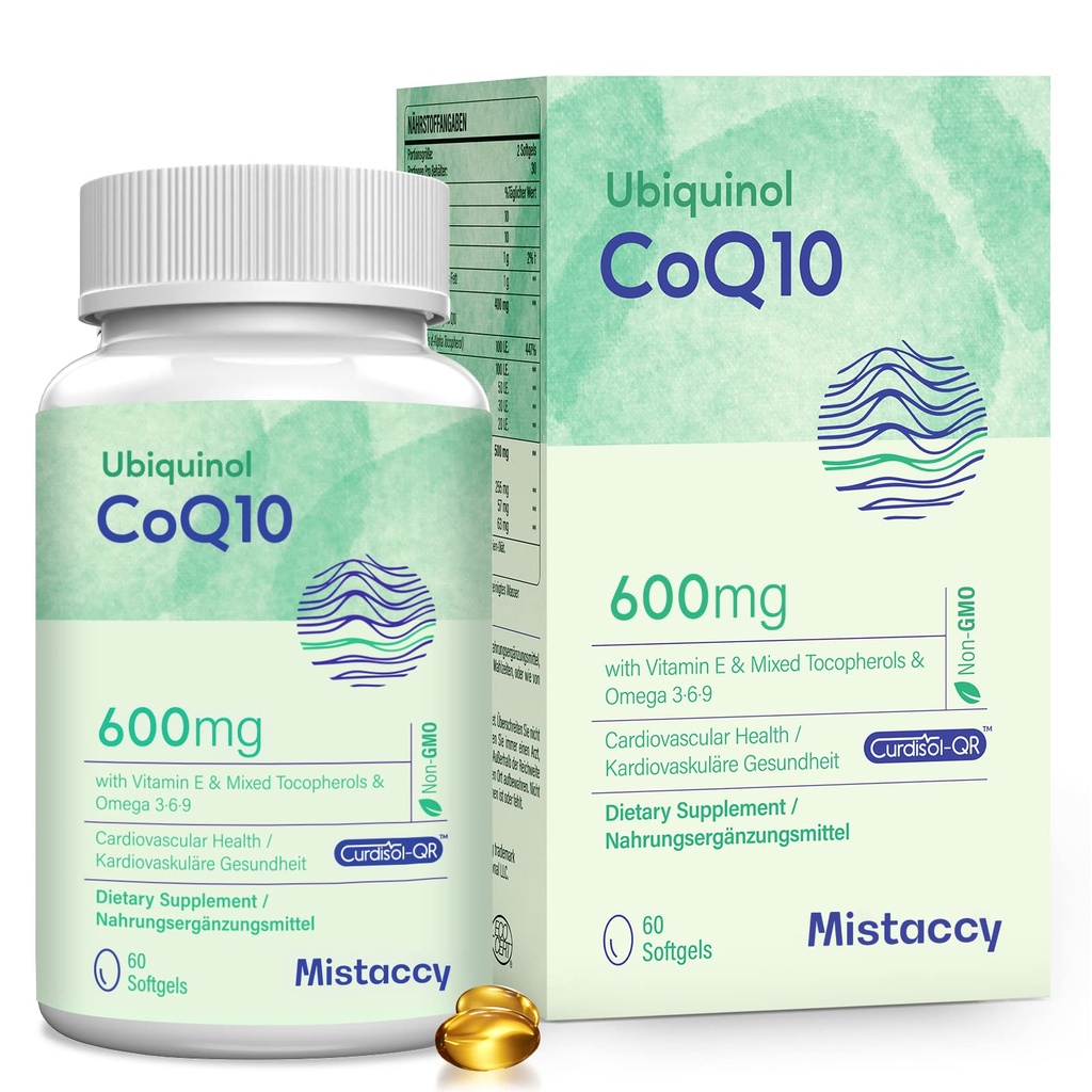 CoQ10 600 mg Softgels | Yüksek Abhidrasyon CoQ10 Ubiquinol Supplement | Karşılaştırmalı Form E & Omega 3 6 9 | Antioksi Powerhouse Good for Health| 60 Softg