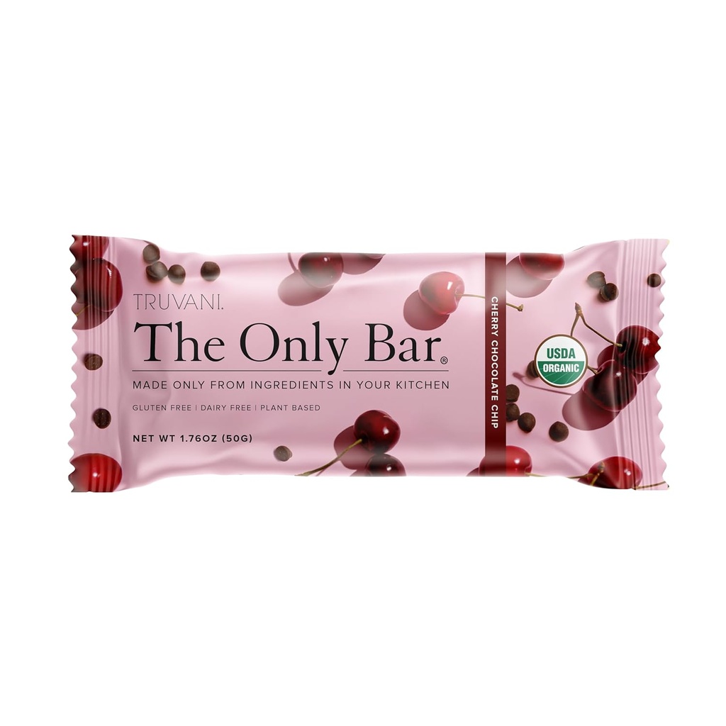 Truvani Plant Based Snack Bars | Cherry Chocolate Chip 1 Pack | 5g Protein | USDA Organic and Vegan | The Only Bar | Dairy, Soy, and Gluten Free | Individually Wrapped
