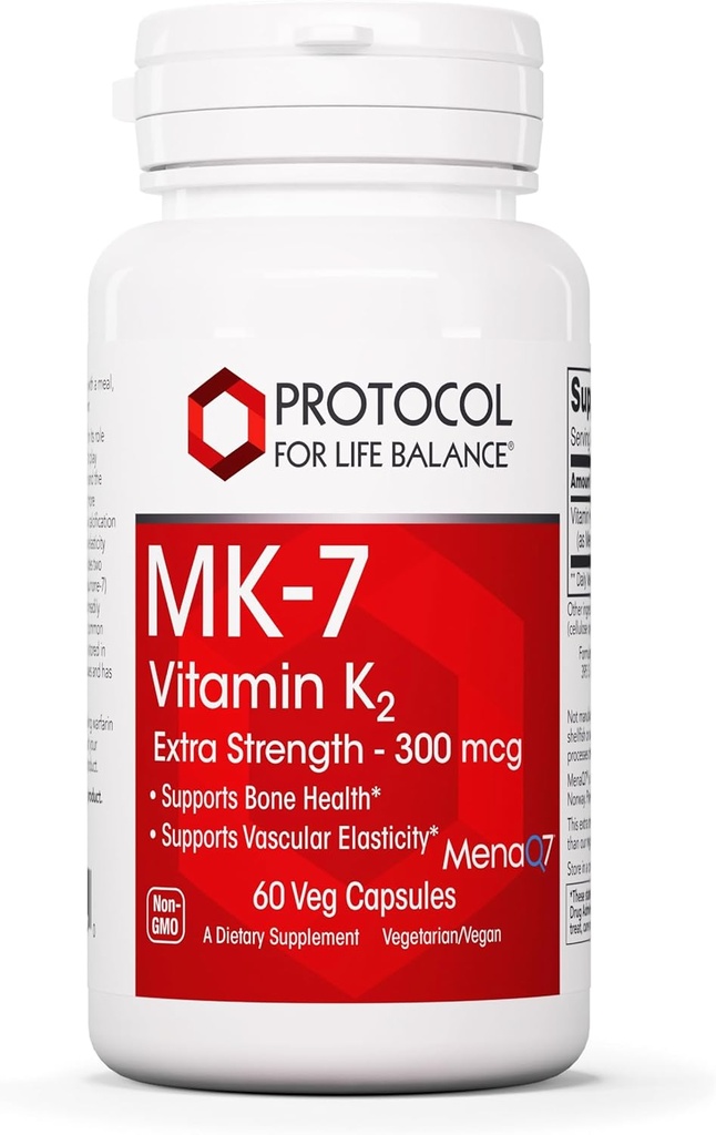 ΠΡΩΤΟΚΟΛΛΟ ΖΩΗΣ ΙΣΟΡΡΟΠΙΑΣ MK-7 Βιταμίνη K2 300mcg - Πρόσθετη Δύναμη - Συμπλήρωμα VIT K - MK-7 Βιταμίνη K2 Ισορροπία Ζωής - Υποστήριξη Υγεία των οστών & Αγγειακή Ελαστικότητα - Μη ΓΤΟ & Vegan - Κάψουλες 60 Veg
