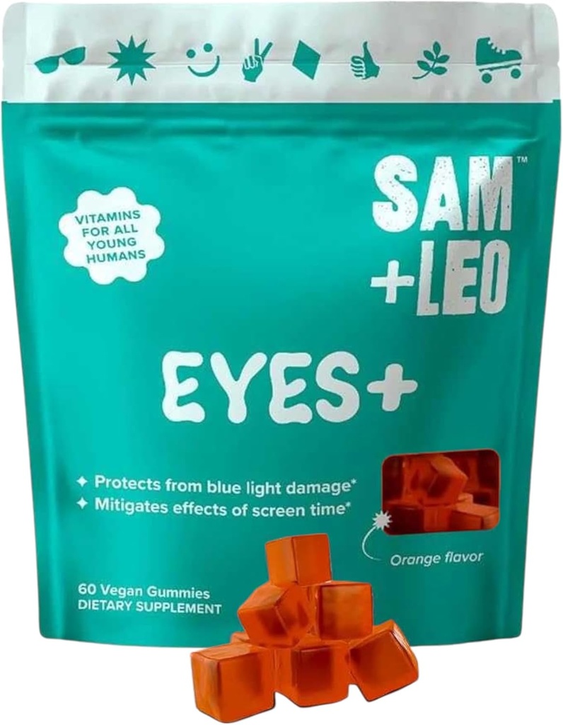 SAM+LEO Çocuklar Gummy Vitaminleri - Tüm Doğal, Vegan Göz Vitaminleri Çocuklar ve Gençler için - A, çinko, Lutein ve Zeaxathin Gummies - Orange Flavor - 60/ct